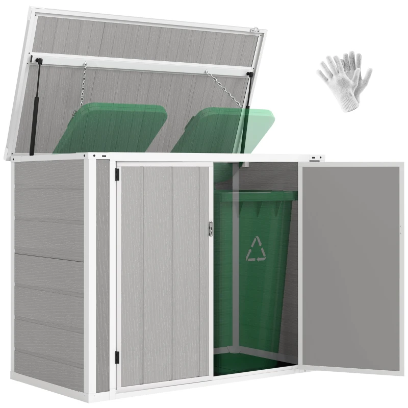 Outsunny 4.7 x 2.5FT Outdoor Horizontal Storage Shed, Lockable Trash Can Storage with Chain Lid, Gray(m-11)