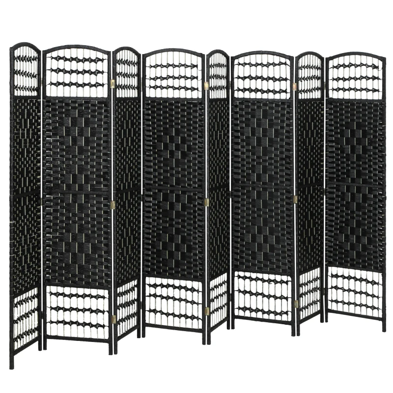 HOMCOM 8 Panel Folding Room Divider, Portable Privacy Screen, Wave Fiber Room Partition for Home Office, Black