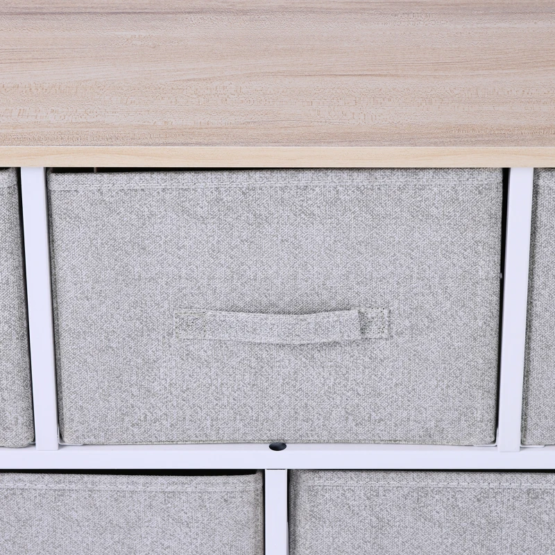 HOMCOM 40" L 5 Drawer Horizontal Storage Cube Dresser Unit Bedroom Organizer Living Room Shelf Tower with Fabric Bins, Light Gray