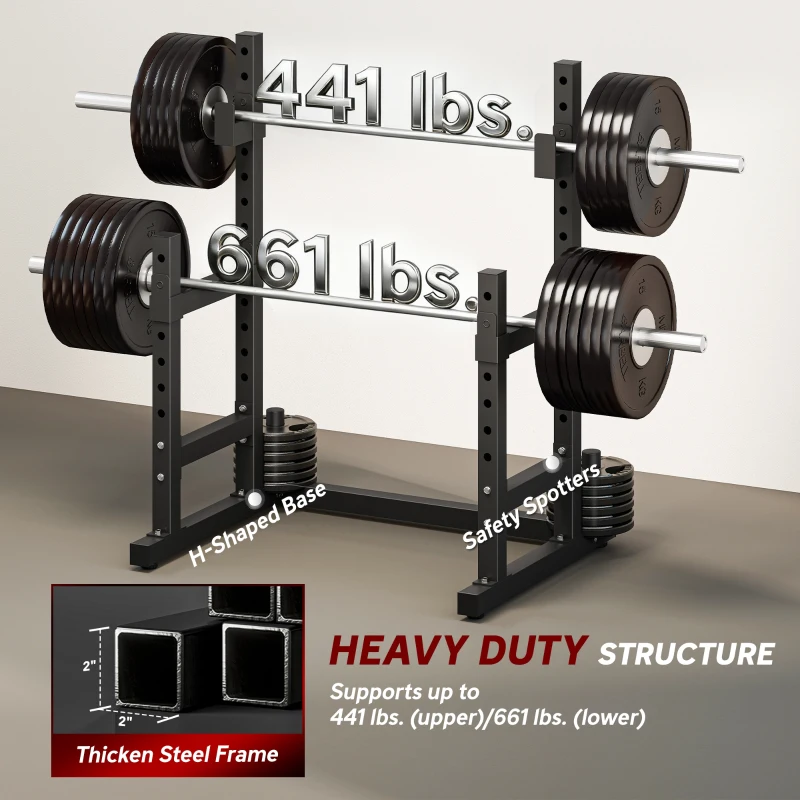 Soozier Adjustable Squat Rack, 660lbs Multi-Functional Bench Press Rack for Weight Lifting Home Gym Strength Training, Black