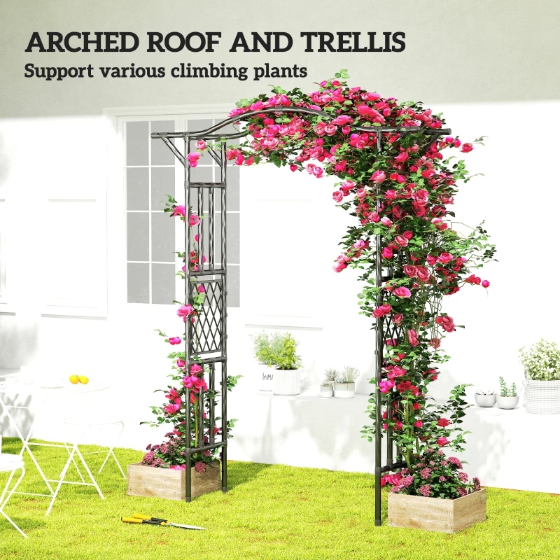 Outsunny Garden Arch, PE-Coated Steel Garden Arch Trellis with Extended Top, Black