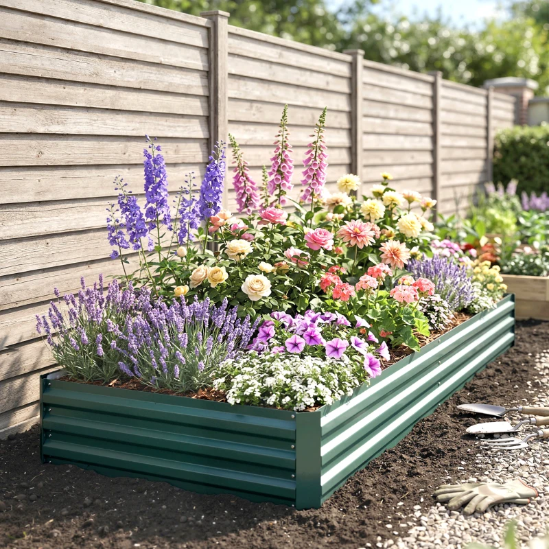 Outsunny 95" x 36" x 12" Galvanized Raised Garden Bed, Easy DIY and Cleaning for Growing Flowers, Herbs, Succulents, Green