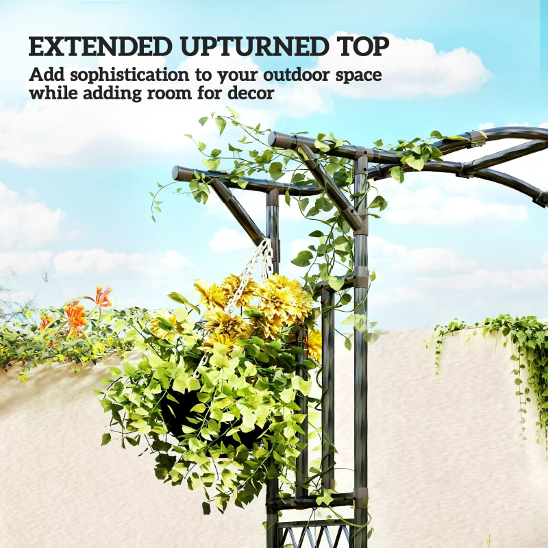 Outsunny Garden Arch, PE-Coated Steel Garden Arch Trellis with Extended Top, Black