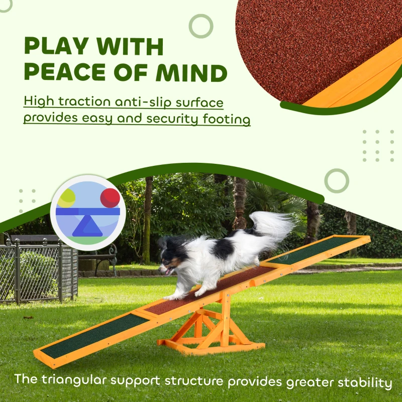 PawHut Wooden Dog Agility Seesaw for Balance Training and Exercise, Platform Equipment Run Game Toy, Weather Resistant Pet Supplies, for Outdoor Backyard, 71" L x 12" W x 12" H, Natural