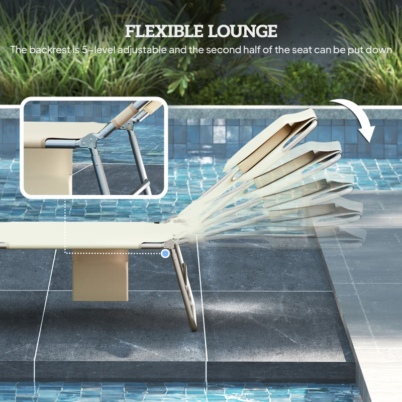 Outsunny 2 Tanning Chairs with Face Hole, 5-Level Adjustable Outdoor Chaise Lounge Chair with Pillow for Beach, Pool, Beige