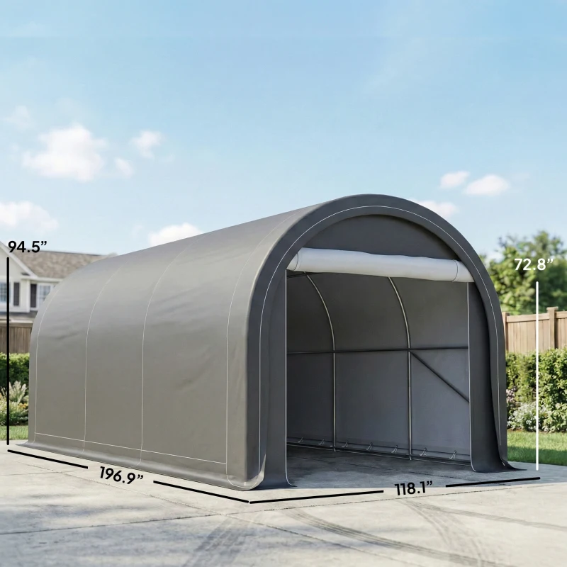 Outsunny 10' x 16' Carport, Heavy Duty Portable Garage Storage Tent with Large Zippered Door, Anti-UV PE Canopy Cover for Car, Truck, Boat, Motorcycle, Bike, Garden Tools, Outdoor Work, Gray