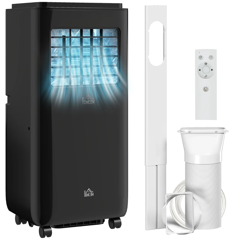 HOMCOM 8,000 BTU Moible Air Conditioner 345 Sq. Ft., Dehumidifier Fan Auto Sleep with 24H Timer On/Off, Window Kit, Black