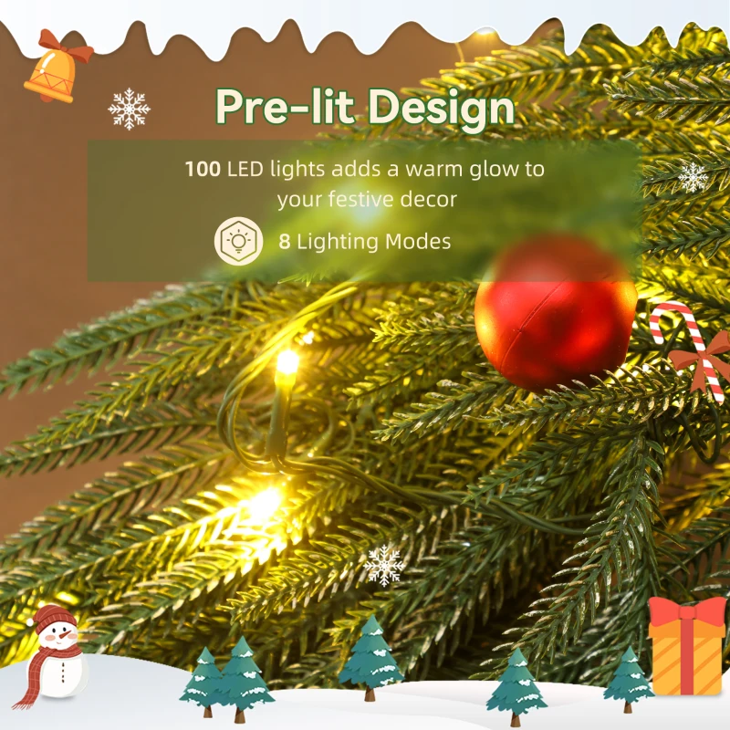 HOMCOM 36 Inch Christmas Wreath for Front Door with LED Lights, Prelit Christmas Wreath with 8 Modes and Ornaments, Green