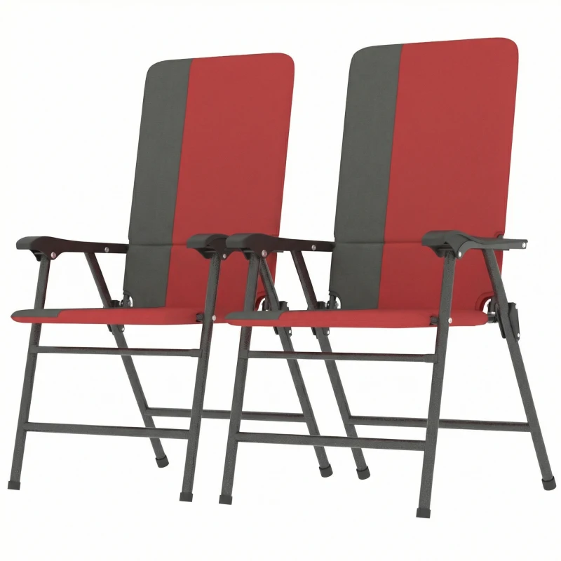 Outsunny Folding Patio Chairs Set of 2, Padded High Back Lawn Camping Chairs with Armrests, 600D Oxford Fabric, Red