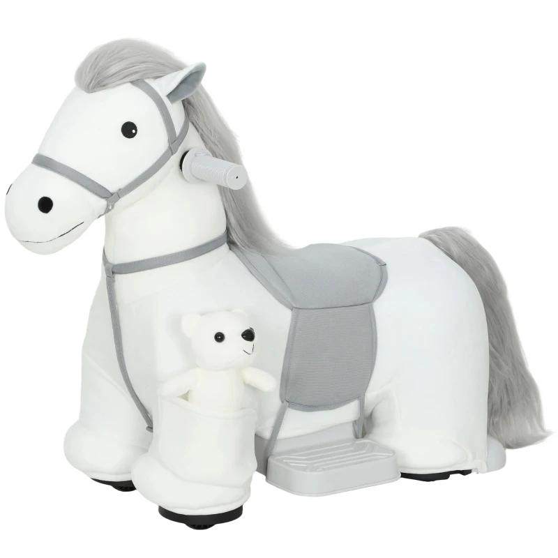 Qaba 6V Ride On Horse, Battery Powered Ride on Toy, Electric Kids Riding Pony with Bear Toy, Music for Aged 1.5-5 Years