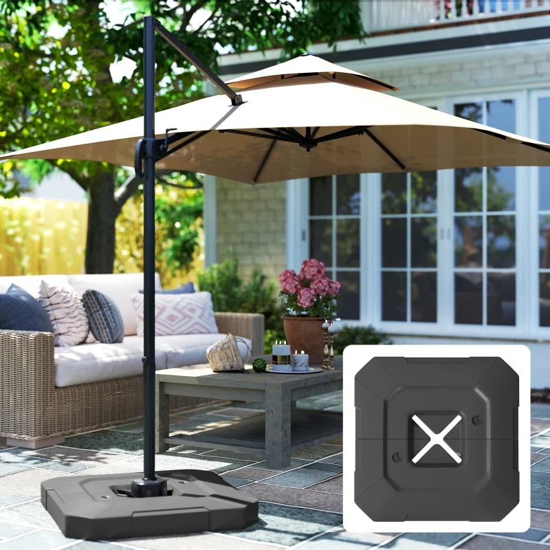 Outsunny 2-Piece Cantilever Umbrella Base Weight Set, 231 lb Water or Sand Fillable Outdoor Offset Umbrella Weights, Black