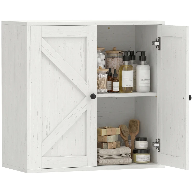 HOMCOM Bathroom Wall Cabinet, Farmhouse Bathroom Cabinet Wall Mount with 2 Shelves, White Wood Grain