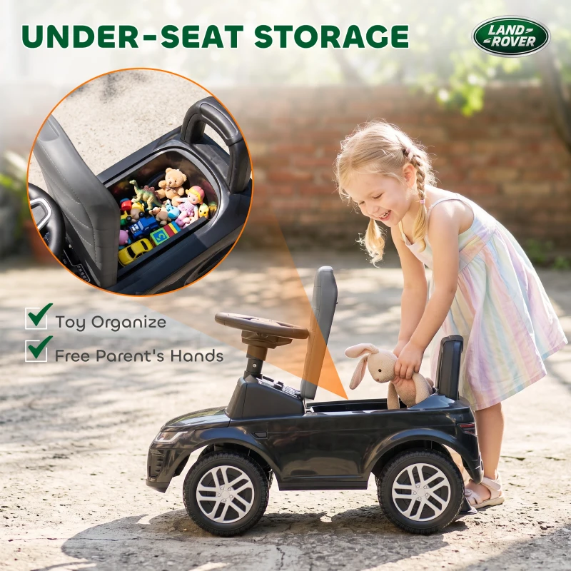 Qaba Land Rover Licensed Ride On Car for Kids, Toddler Baby Push Car with Under Seat Storage, for 18-36 Months, Black