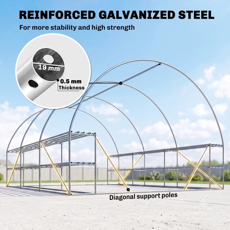 Outsunny 10'x11'x6' Walk-in Tunnel Greenhouse with Shelves, Mesh Door and Windows, Hoop House Greenhouse with PE Cover, White