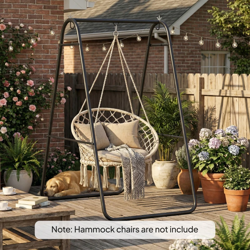 Outsunny Hammock Chair Stand Only Heavy Duty Solid Steel A-Frame for Hanging Hammock, Egg Chair, Max Load 330 LBS, Black