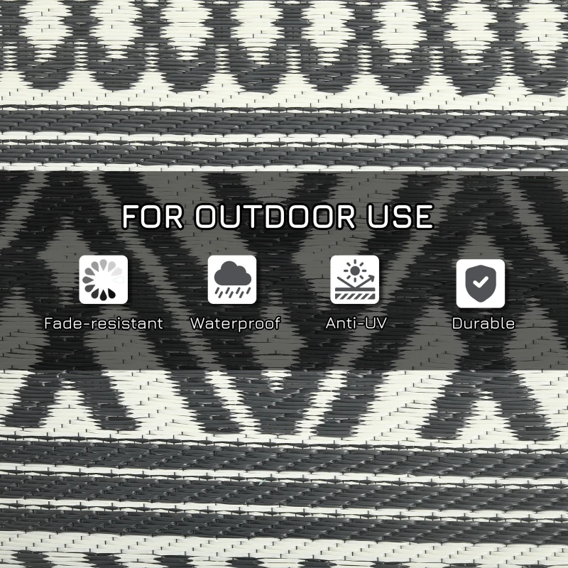 Outsunny Reversible Outdoor Rug Carpet RV Camping Rugs with Carry Bag, 9' x 18', Gray & Cream White Boho