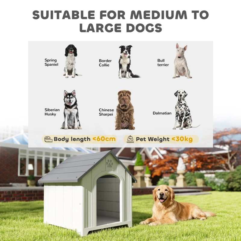 PawHut Large Plastic Dog House Outdoor Indoor, Water Resistant Puppy Shelter with Base Support, 34.6" L x 31.1" W x 35" H