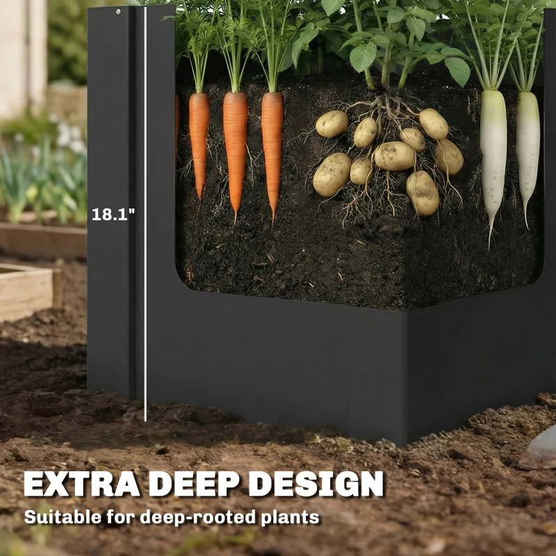 Outsunny Raised Garden Bed Galvanized Planter Box Outdoor with Gloves for Gardening Vegetables, Flower, Herb, 1.4 x 1.4 x 1.5 ft, Black