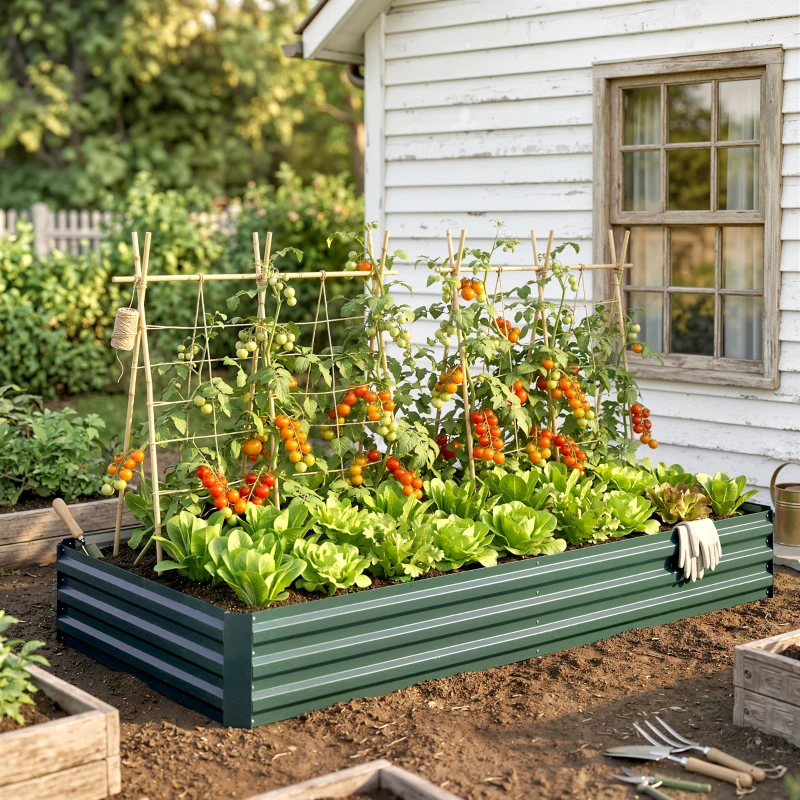 Outsunny 95" x 36" x 12" Galvanized Raised Garden Bed, Easy DIY and Cleaning for Growing Flowers, Herbs, Succulents, Green