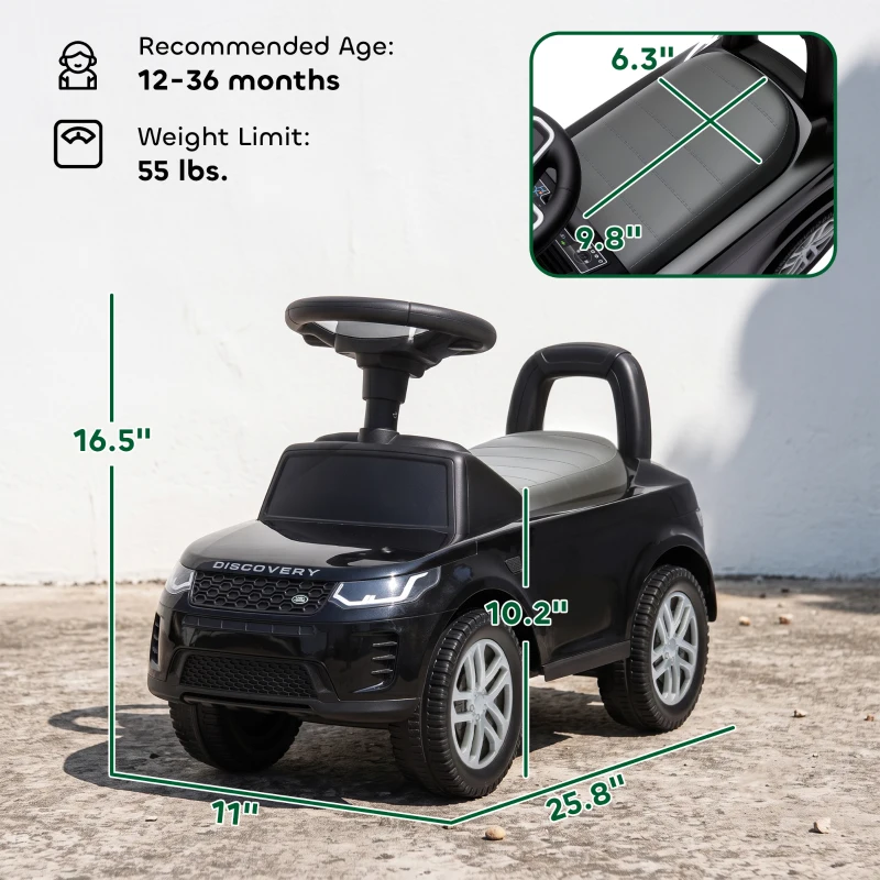 Qaba Land Rover Licensed Ride On Car for Kids, Toddler Baby Push Car with Under Seat Storage, for 18-36 Months, Black