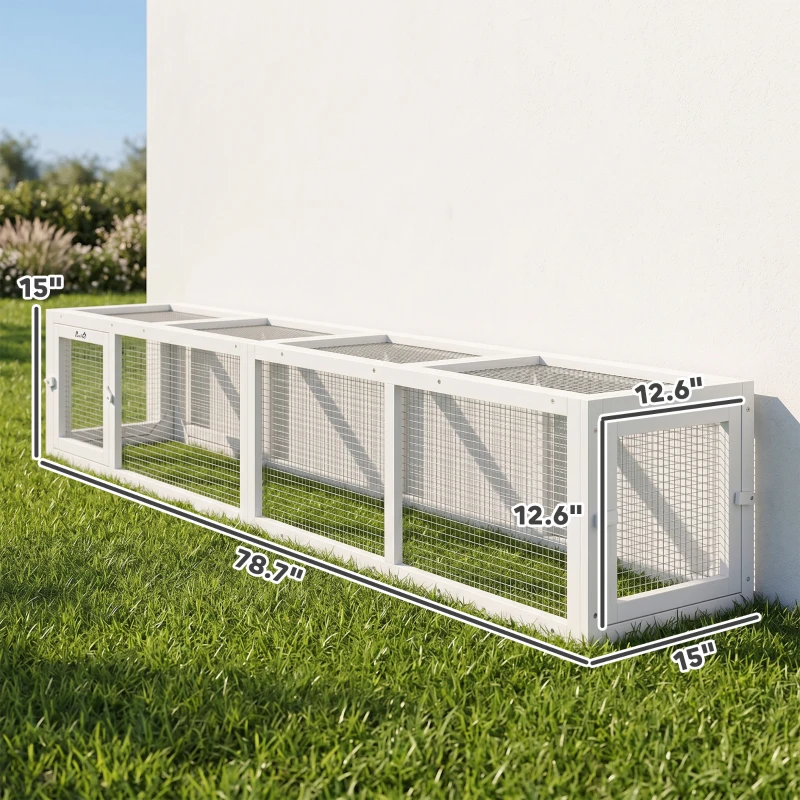 PawHut Wooden Cat Run with Weather Protection, Connecting Inside and Outside, 79"L x 15"W x 15"H, White