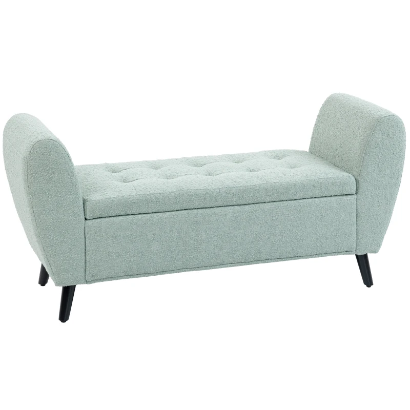 HOMCOM Upholstered Storage Bench with Arms, Modern Ottoman Bench for Bedroom, Entryway, and Living Room, Green