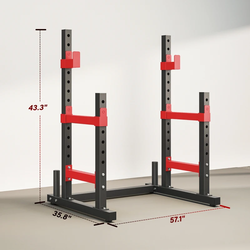 Soozier Adjustable Squat Rack, 660lbs Multi-Functional Bench Press Rack for Weight Lifting Home Gym Strength Training, Red