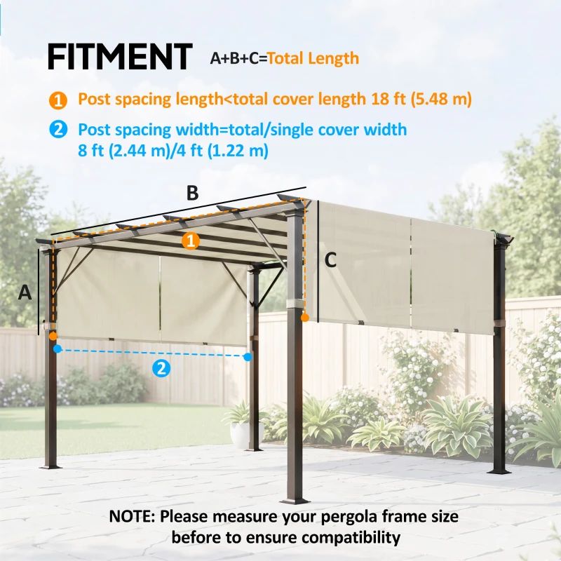Outsunny 2 Pcs UV Protection Pergola Replacement Canopy, Pergola Shade Cover, Easy to Install, for 10' x 10' Pergola, Cream White