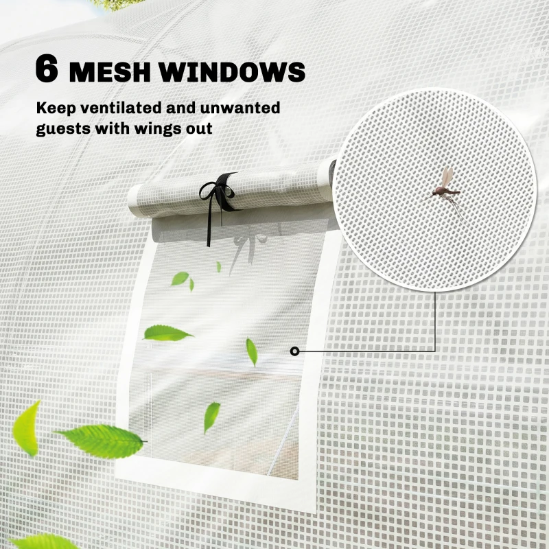 Outsunny 10'x11'x6' Walk-in Tunnel Greenhouse with Shelves, Mesh Door and Windows, Hoop House Greenhouse with PE Cover, White