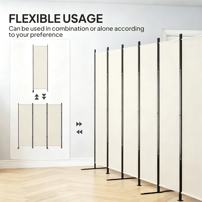 HOMCOM 6 Panel Room Divider, 6 Ft Folding Privacy Screen, Portable Freestanding Partition Wall Divider, Beige