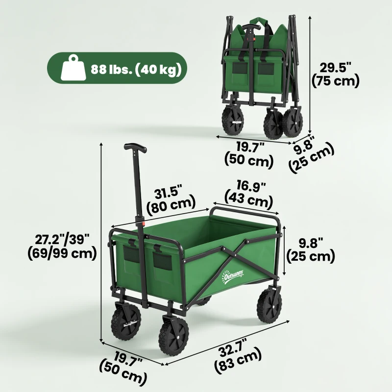 Outsunny Folding Wagon Cart, Outdoor Utility Wagon Heavy Duty Garden Shopping Cart Collapsible Camping Trolley with Steel Frame, Oxford Fabric