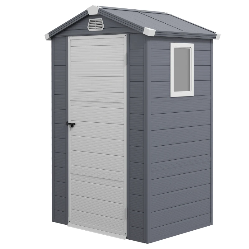 Outsunny 4.4' x 3.3' Plastic Garden Storage Shed with Latch Door, Vents, Sloped Roof, Grey