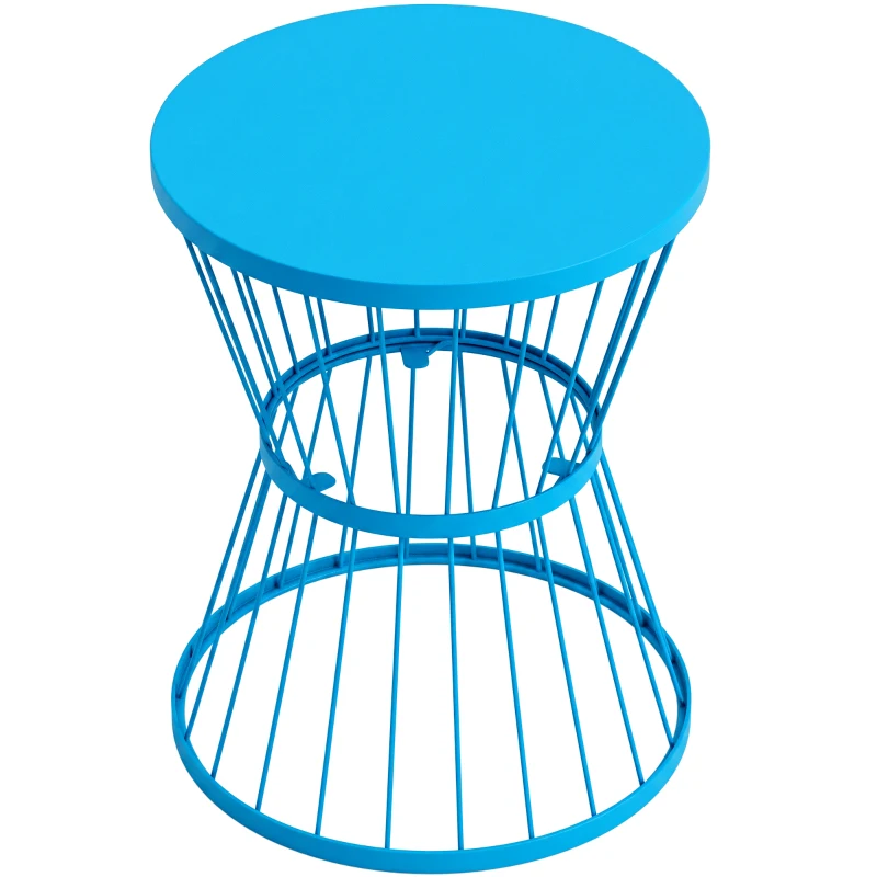 Outsunny 16" Patio Side Table, Garden End Table with Hourglass Design, Steel Accent Table for Outdoor and Indoor Use, Blue