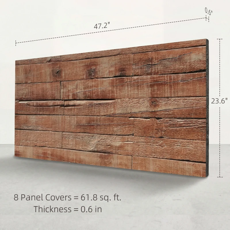 HOMCOM 8-Pack 3D Faux Wood Wall Panels, Lightweight Polyurethane Panels for Interior and Exterior Accent Walls, Brown