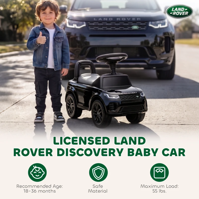 Qaba Land Rover Licensed Ride On Car for Kids, Toddler Baby Push Car with Under Seat Storage, for 18-36 Months, Black