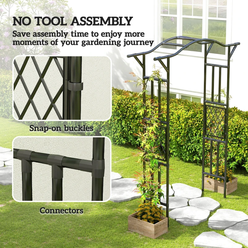 Outsunny Garden Arch, PE-Coated Steel Garden Arch Trellis with Extended Top, Black