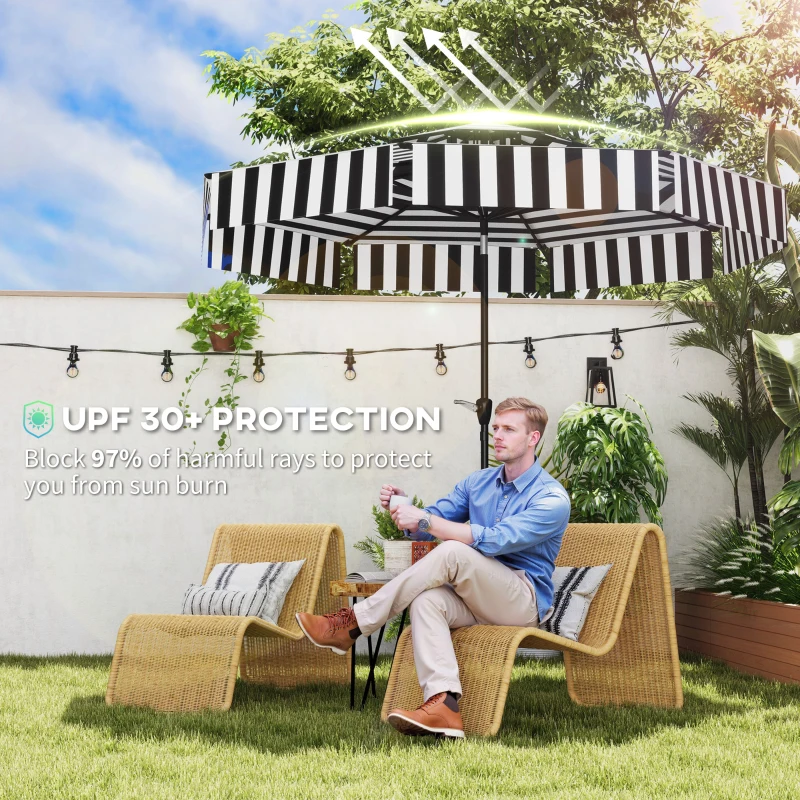 Outsunny 8.6FT Patio Umbrella, UPF 30+ Outdoor Market Umbrella, 2-Tier Vented Patio Table Umbrella with Crank 8 Ribs, Tiltable Porch Umbrella for Garden Deck Poolside, Black