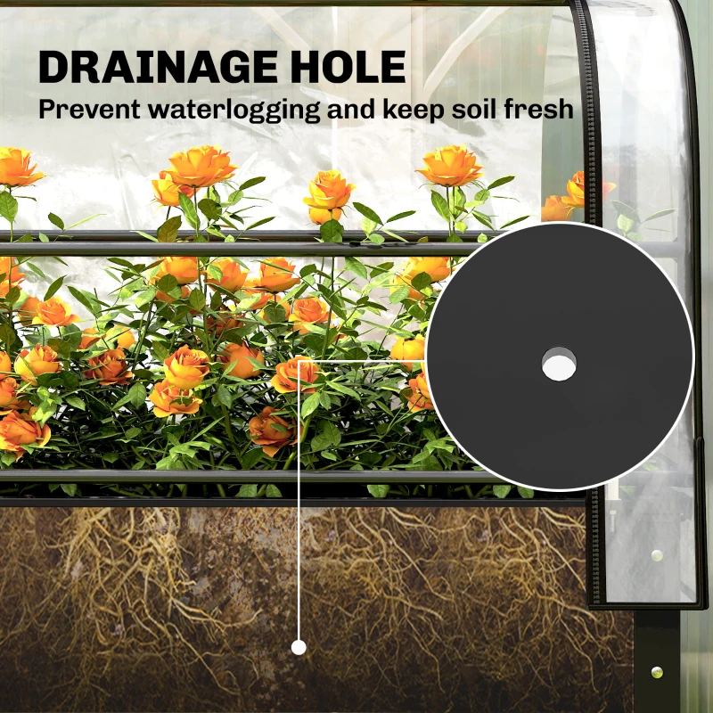 Outsunny Raised Garden Bed with Flip-Up Greenhouse Cover, Metal Elevated Garden Bed with Legs and Drainage Hole, Black
