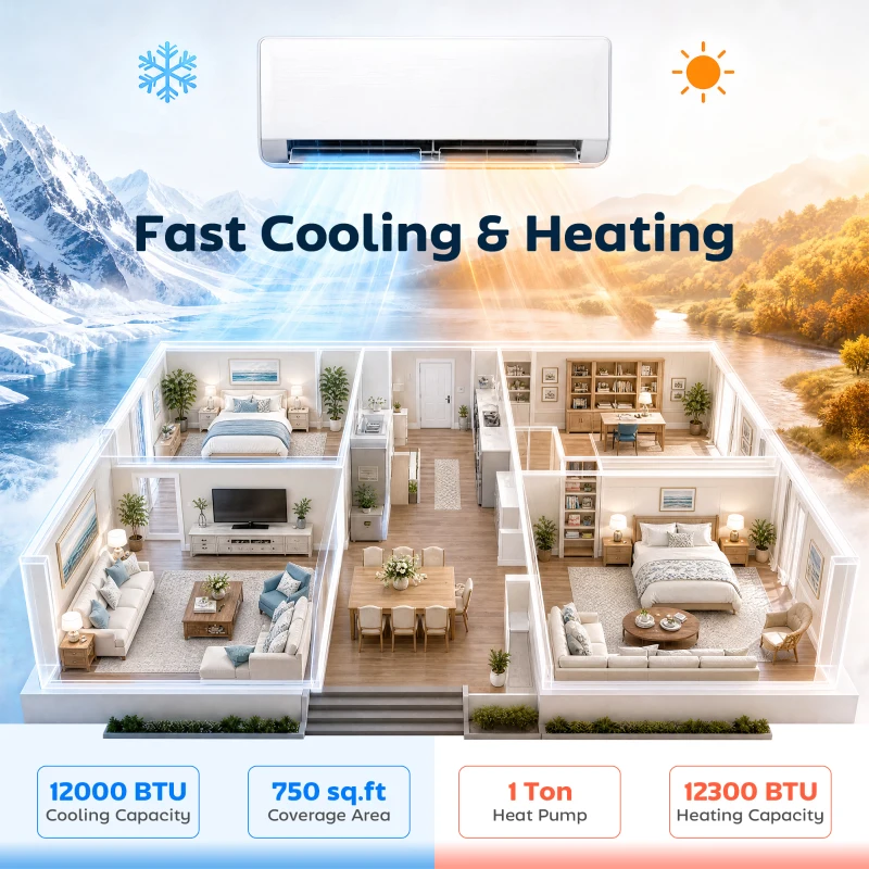 HOMCOM 12000 BTU Mini Split Air Conditioner, 22 SEER2 115V WIFI Enabled Inverter AC Unit Cools up to 750 Sq.Ft