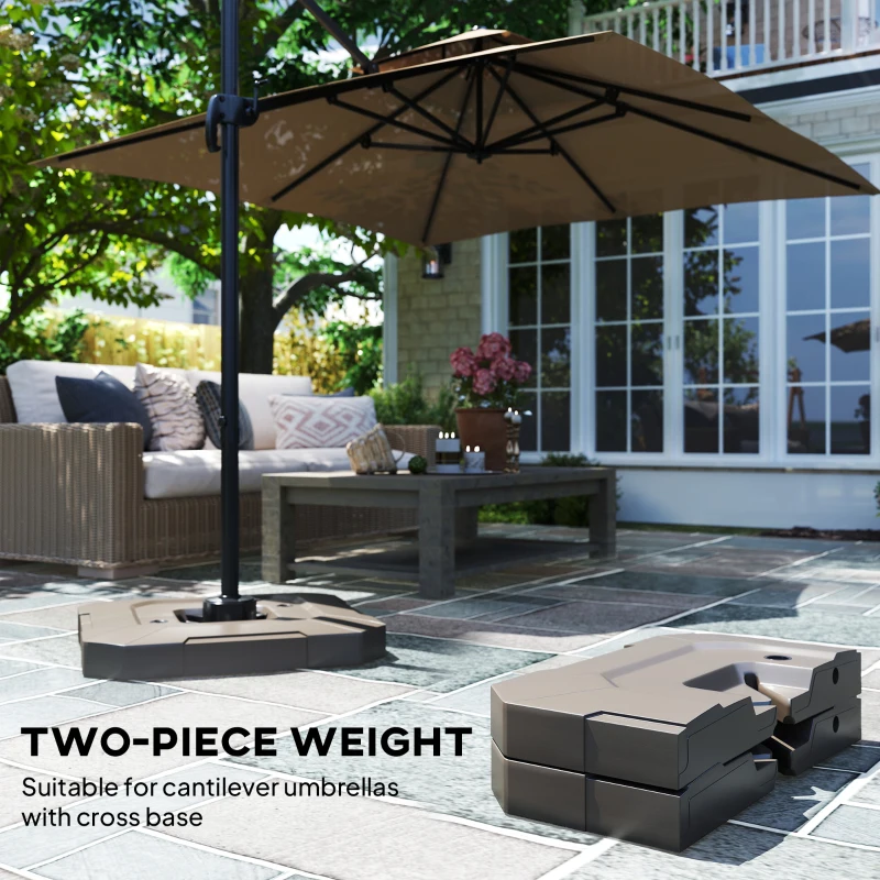 Outsunny 2-Piece Cantilever Umbrella Base Weight Set, 231 lb Water or Sand Fillable Outdoor Offset Umbrella Weights, Brown