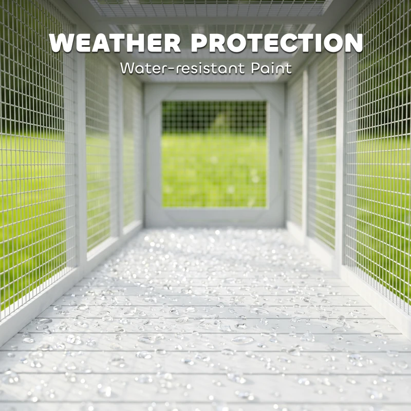 PawHut Wooden Cat Run with Weather Protection, Connecting Inside and Outside, 79"L x 15"W x 15"H, White