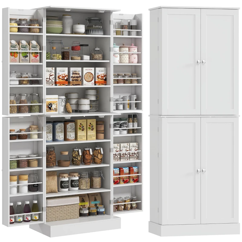 HOMCOM 65" Kitchen Cabinet, Kitchen Pantry Cabinet with 4 Doors and 16 Door Shelves for Dining Room, White