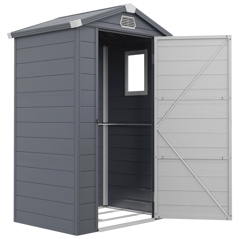 Outsunny 4.4' x 3.3' Plastic Garden Storage Shed with Latch Door, Vents, Sloped Roof, Grey
