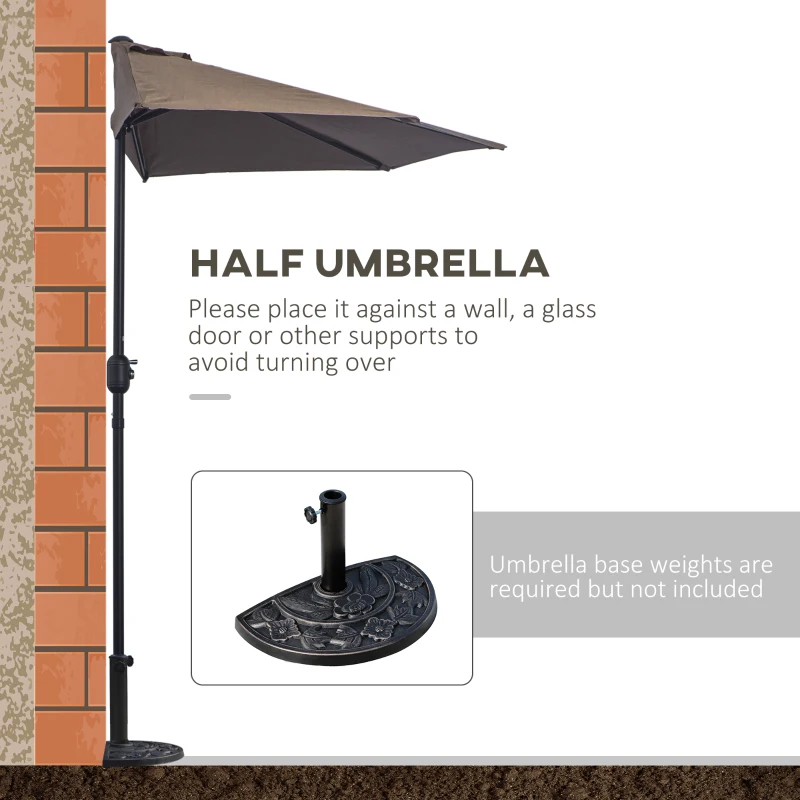 Outsunny 9ft Half Round Umbrella Outdoor Patio Garden Balcony Parasol Window Sun Shade w/ 5 Ribs Coffee