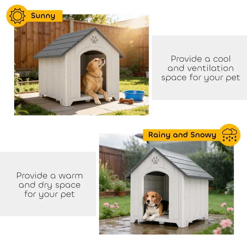 PawHut Large Plastic Dog House Outdoor Indoor, Water Resistant Puppy Shelter with Base Support, 34.6" L x 31.1" W x 35" H