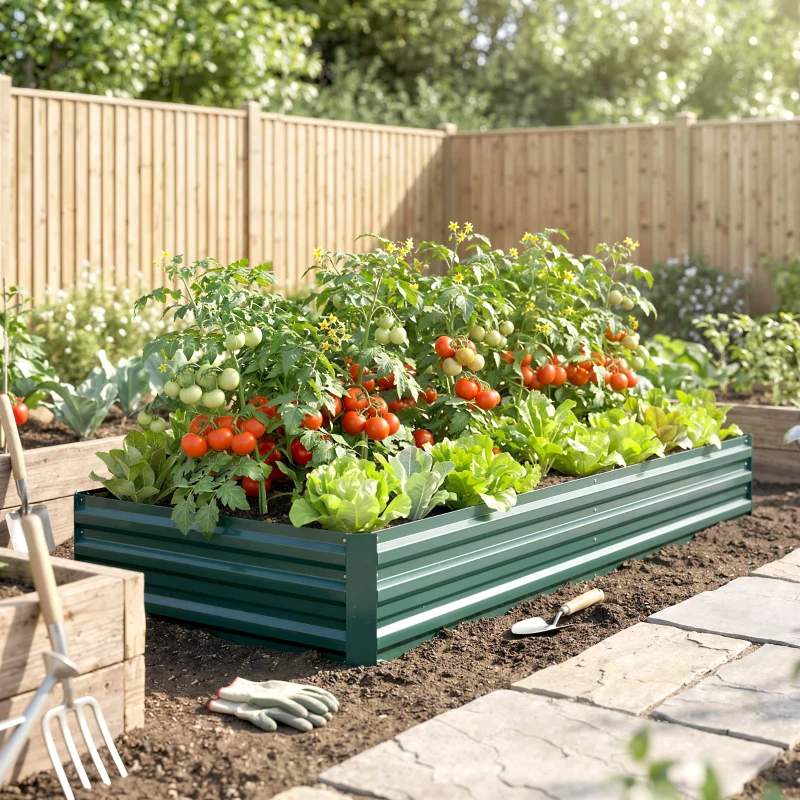 Outsunny 95" x 36" x 12" Galvanized Raised Garden Bed, Easy DIY and Cleaning for Growing Flowers, Herbs, Succulents, Green