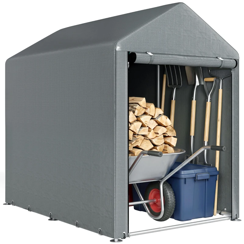 Outsunny 4 x 6ft Outdoor Storage Shed Tent, Portable Shed with Roll-up Door for Motorcycle, Bike, Garden Tools