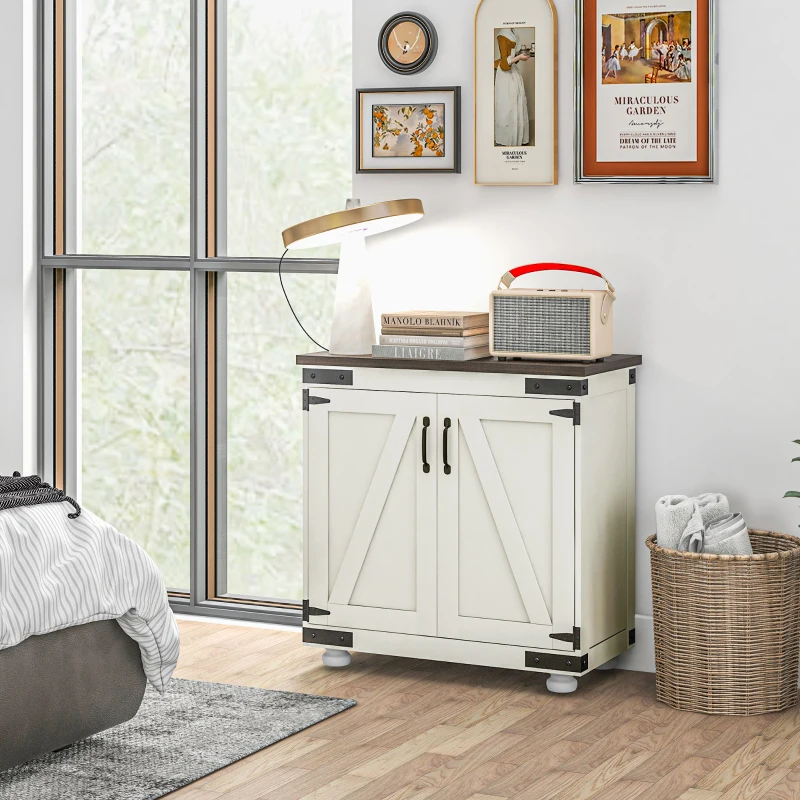 HOMCOM Kitchen Sideboard, Buffet Cabinet with Barn Door and Adjustable Shelf, Distressed White