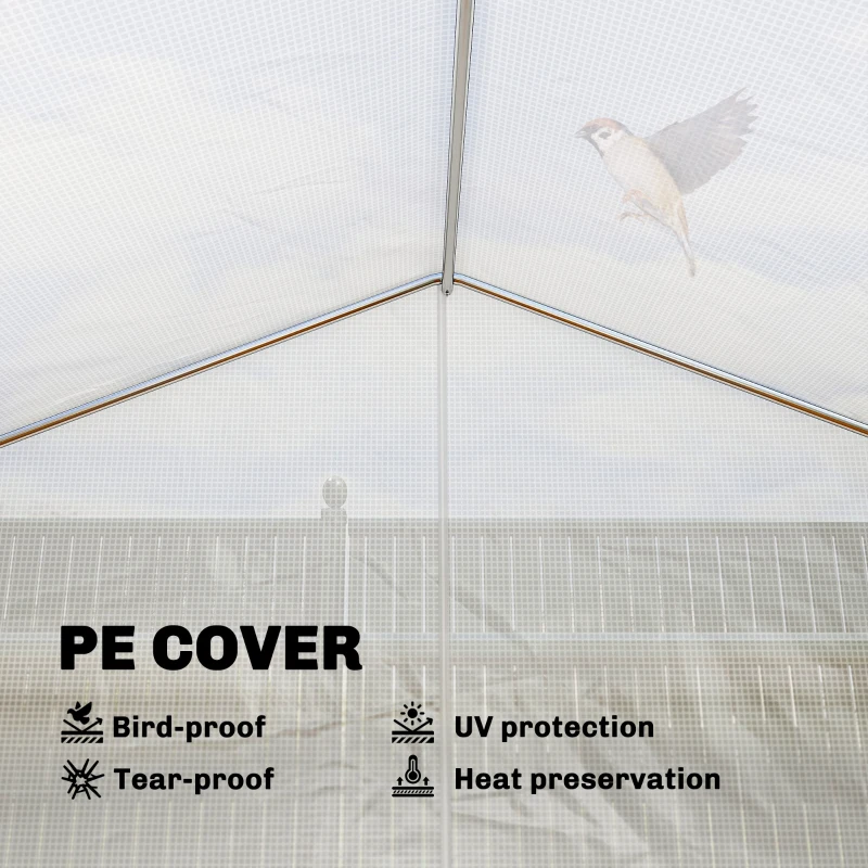 Outsunny 10'x11'x6' Walk-in Tunnel Greenhouse with Shelves, Mesh Door and Windows, Plant Hot House with PE Cover, White