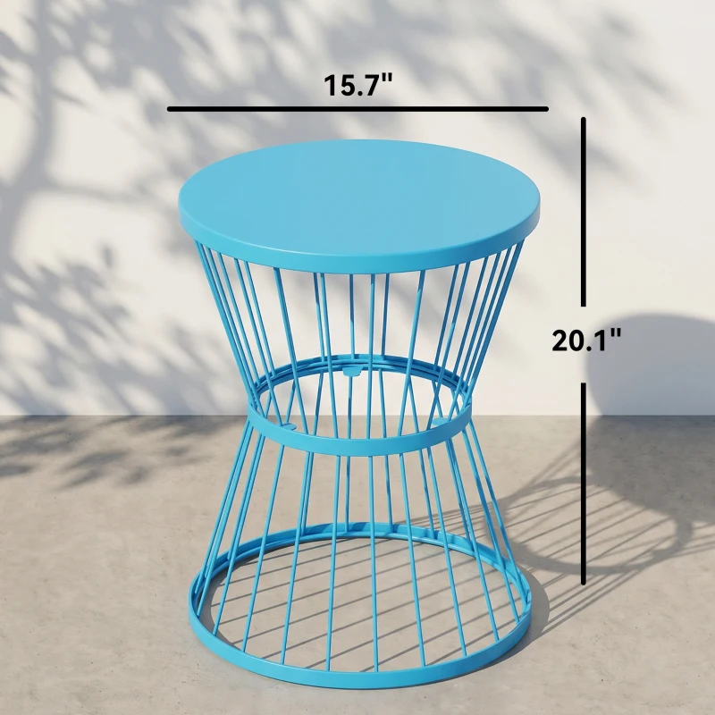 Outsunny 16" Patio Side Table, Garden End Table with Hourglass Design, Steel Accent Table for Outdoor and Indoor Use, Blue